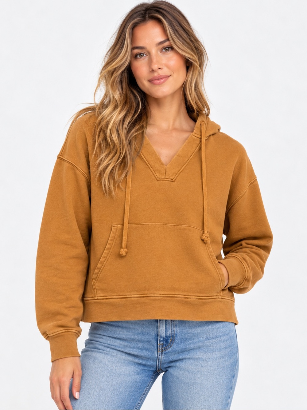 Pact Organic Cotton V Neck Pullover Hoodie Brown Size Small